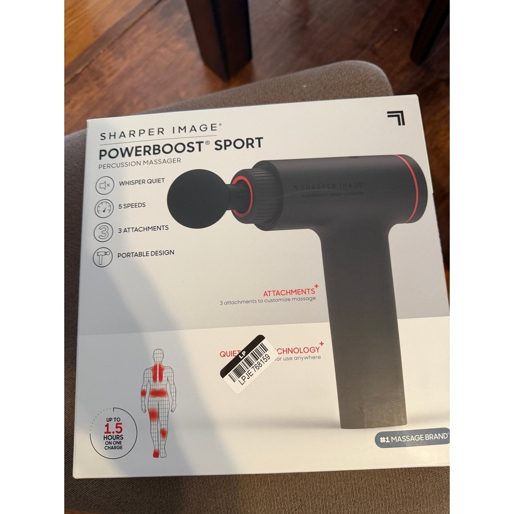 Sharper Image Powerboost Sport Percussion Massager Quiet 5 Speeds 3 Attachments
